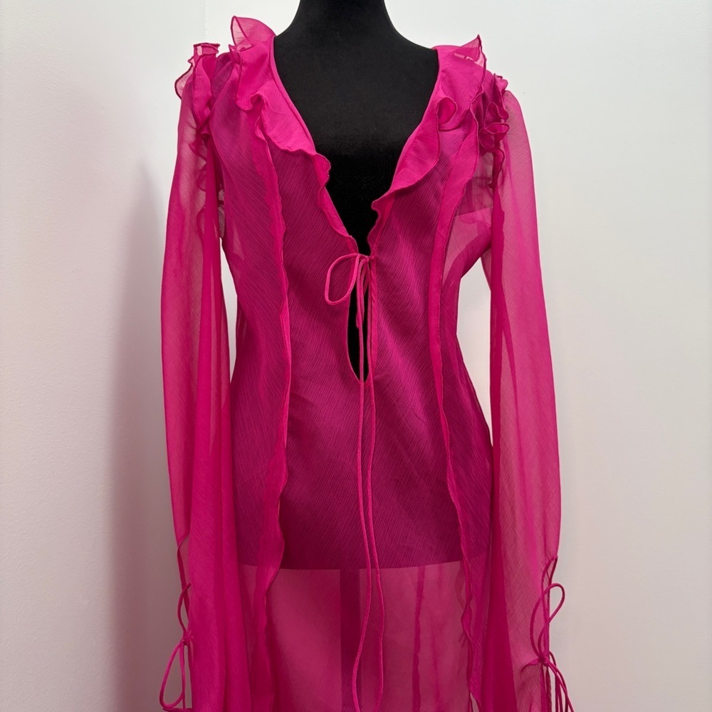 Rat & Boa- FARRETTI DRESS PINK Size Large Sheer Beach Cover Up - Picture 6 of 15